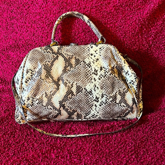 Jessica Simpson Snake Skin Bow Brown Faux satchel purse bag - Picture 3 of 12